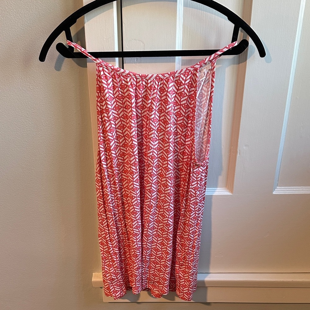 Coral and White Geometric Skies are Blue Sleeveless Top